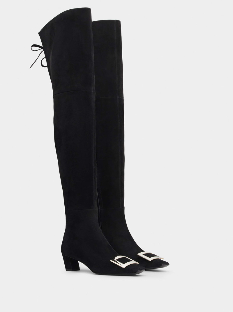 Over-the-Knee Belle Vivier Metal Buckle Boots in Suede 2