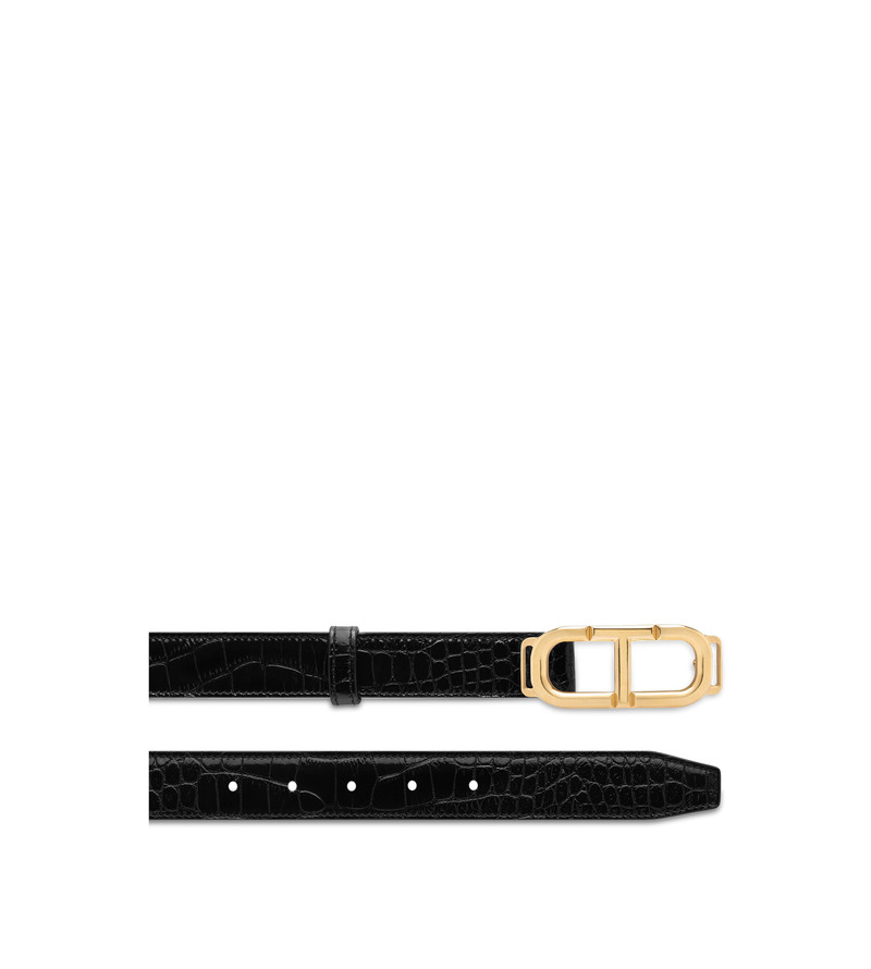 TOM FORD SHINY STAMPED CROCODILE LEATHER WHITNEY BELT outlook