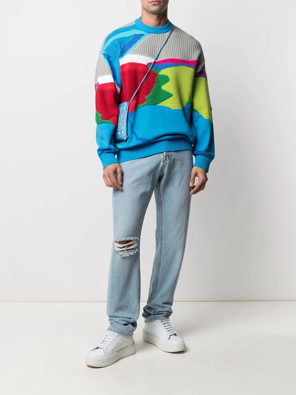 abstract-pattern crew neck jumper - 2