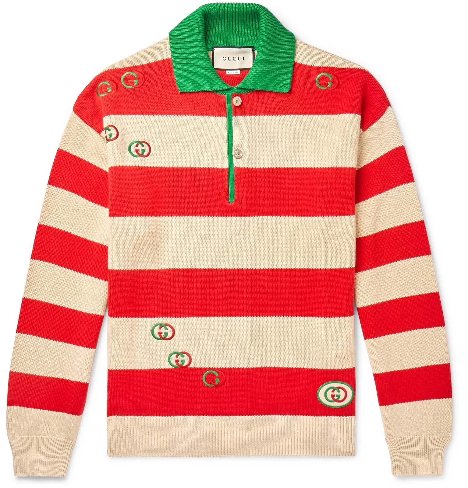 Logo-Embroidered Striped Cotton Half-Placket Sweater - 1