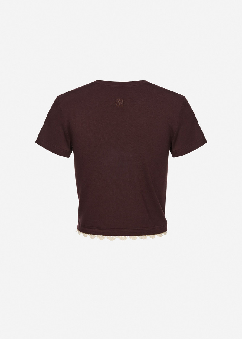 Lace-detail classic t-shirt in brown 2