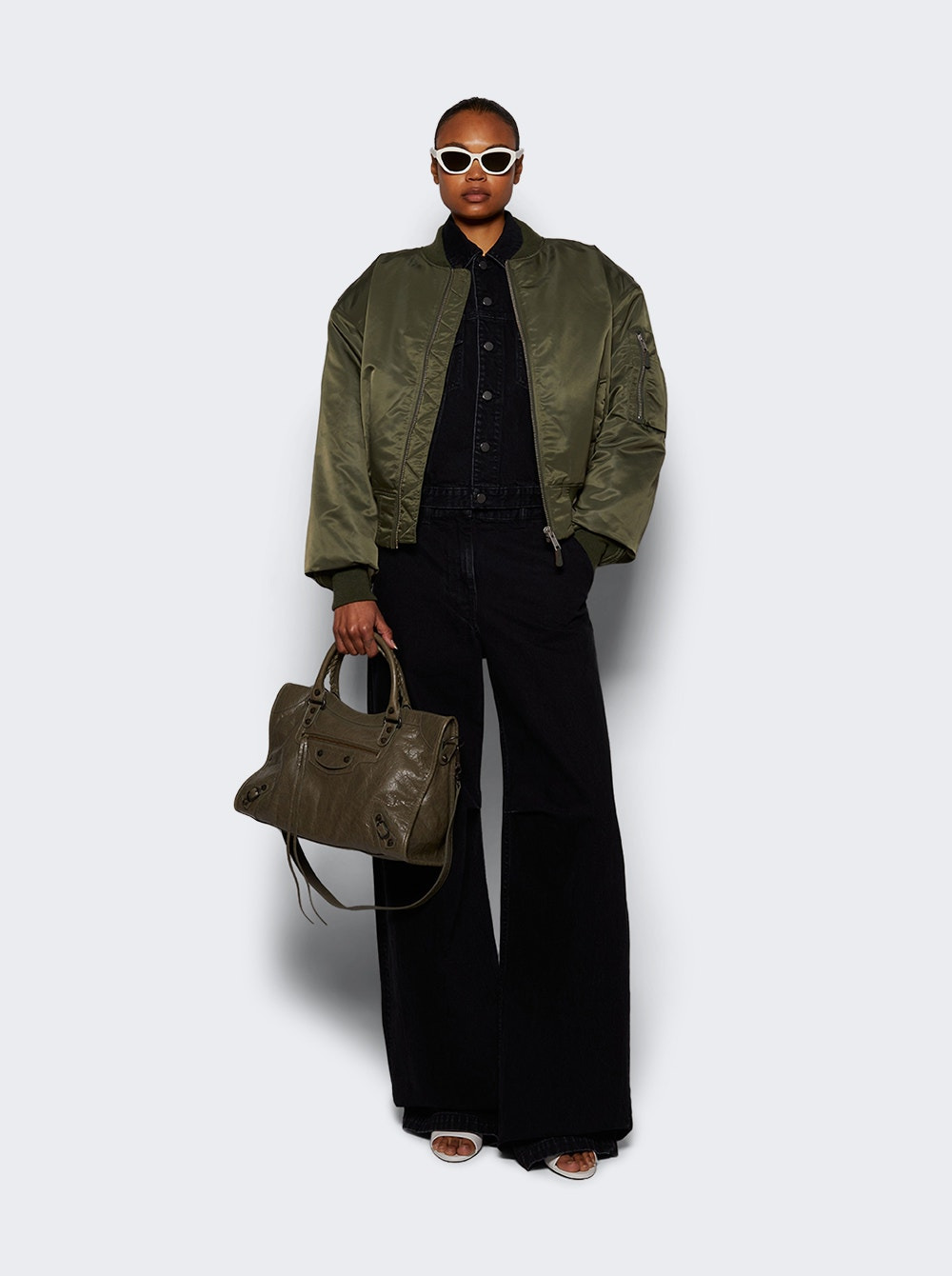 Cropped Broad Bomber Jacket Khaki - 5