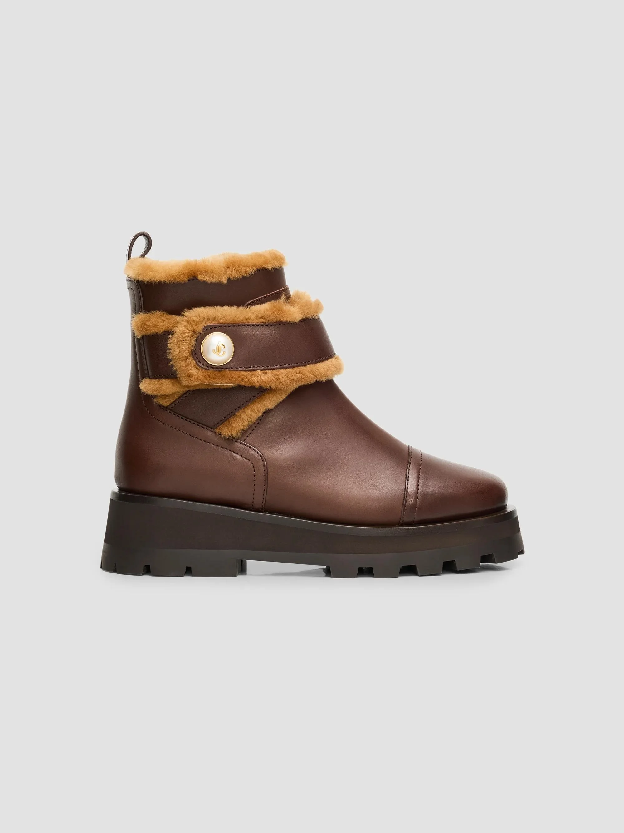 Women's Meena Shearling-Trim Leather Ankle Boots - Brown - 1