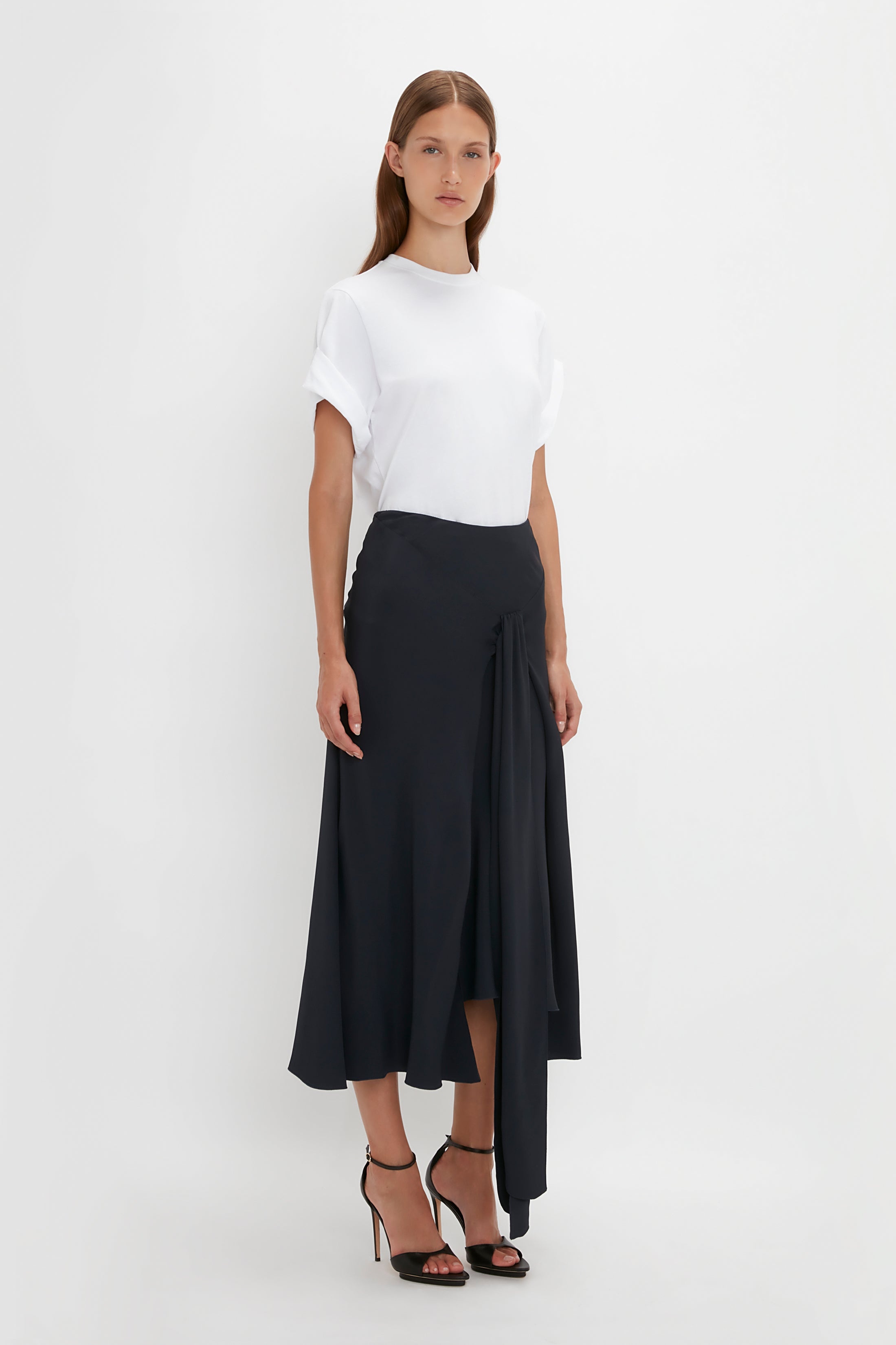 Asymmetric Tie Detail Skirt In Midnight - 3
