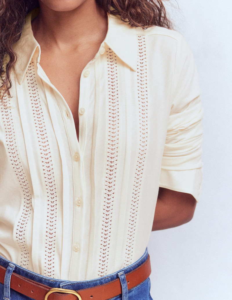 Trim Detail Jersey Shirt-Ivory 3