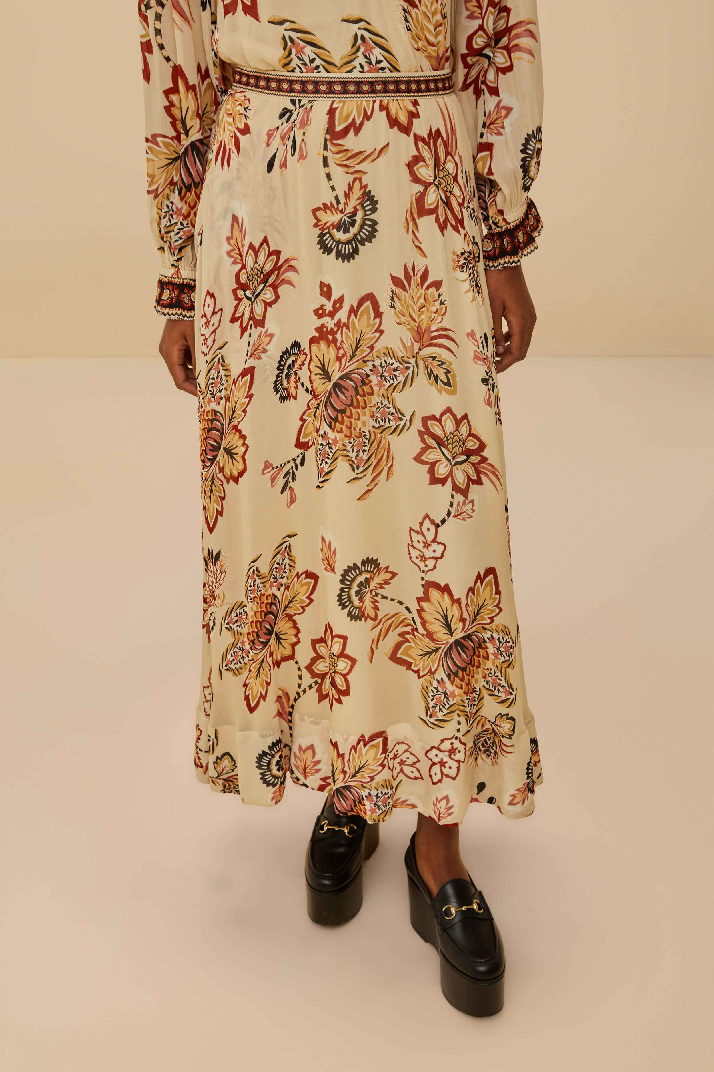 Sand Aura Floral Midi Skirt - 2