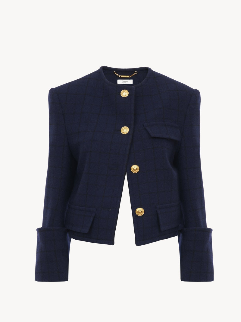 Chloé BOXY COLLARLESS JACKET IN WOOL CHECK outlook