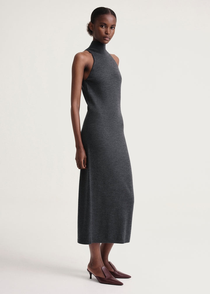 Ribbed neck wool dress dark grey melange - 3