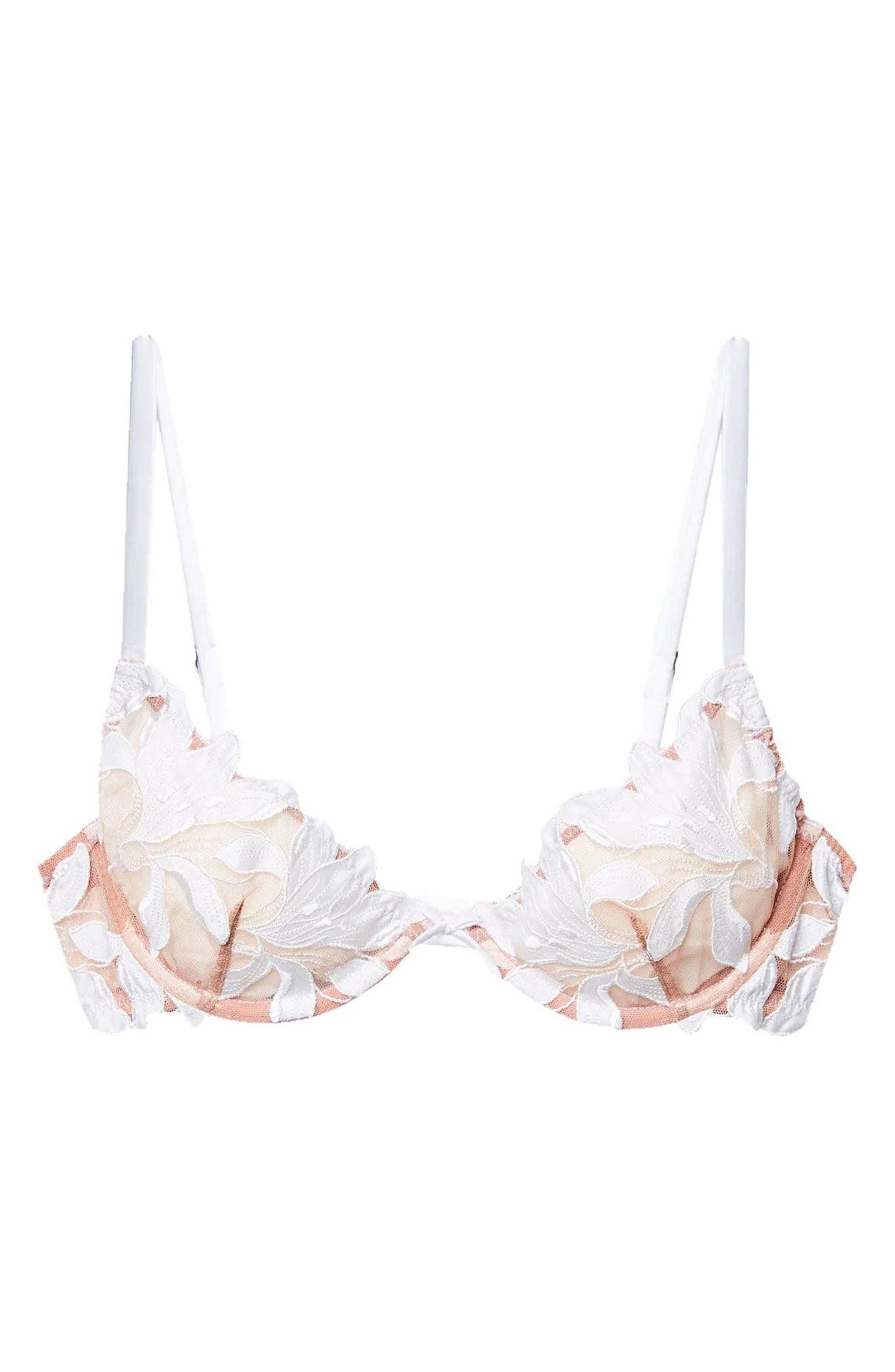 Fleur Du Mal Fuller Cup Lily Embroidered Underwire Demi Bra in Ivory at Nordstrom - 4