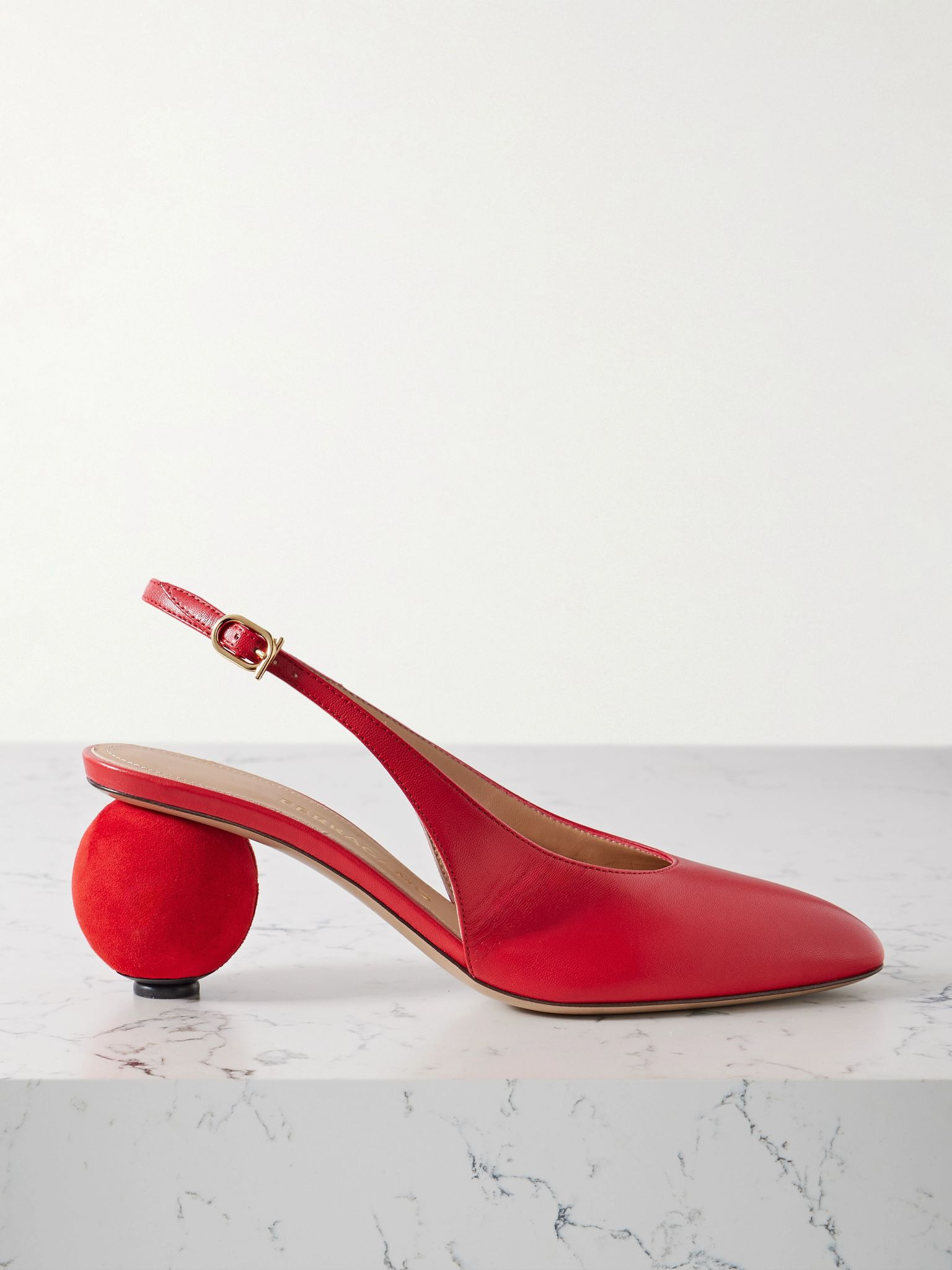 Tessie leather and suede slingback pumps Tomato red - 1