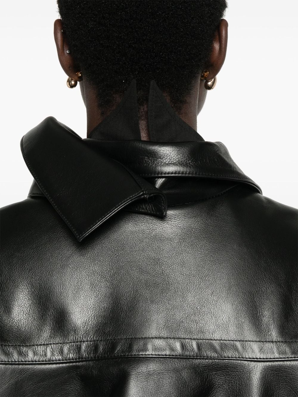 scarf-collar leather jacket - 5
