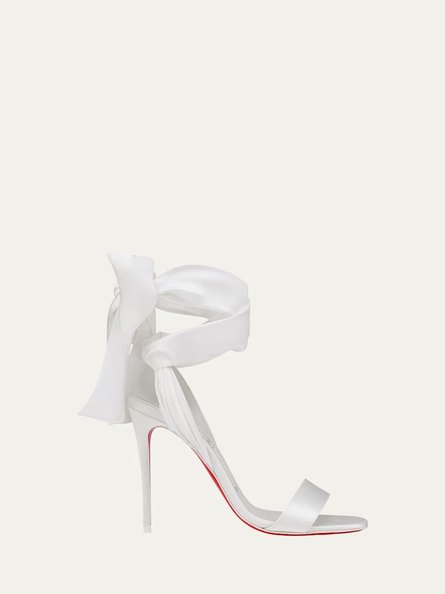 Red Sole Ribbon Ankle-Wrap Stiletto Sandals - 1