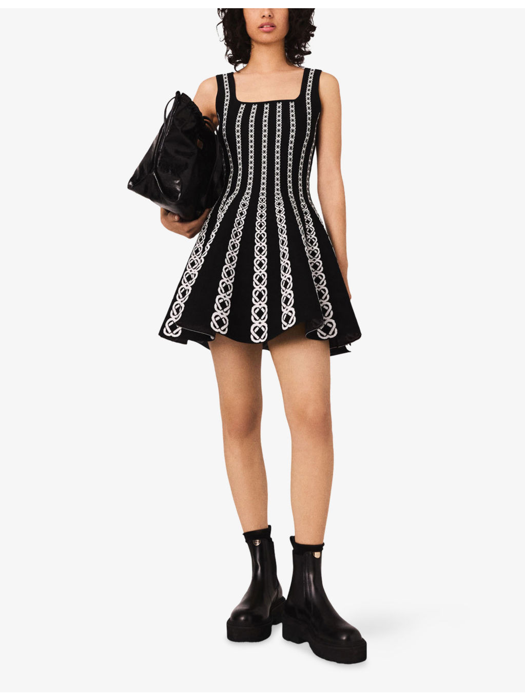 Rope-Intarsia Square-Neck Stretch-Knit Mini Dress - 2