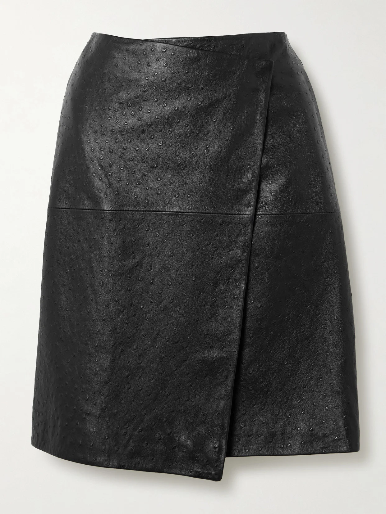 Gora Asymmetric Ostrich-effect Leather Wrap Skirt - 1
