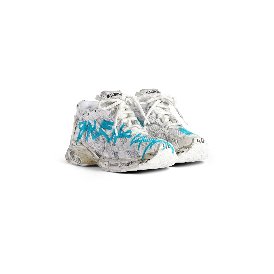 Men's Runner Graffiti Sneaker in White/blue - 2
