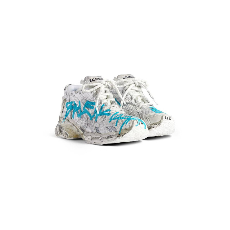 BALENCIAGA Men's Runner Graffiti Sneaker in White/blue outlook