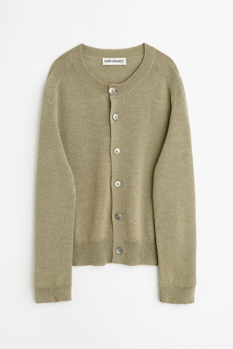 True Cardigan Silver Sage Coarse Linen Wool 1