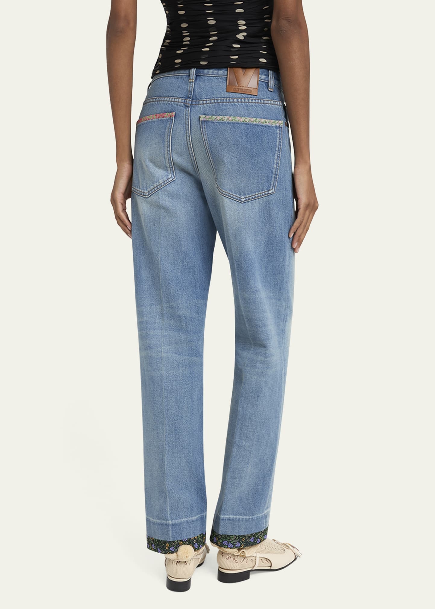Floral-Print Trim Straight-Leg Denim Jeans - 3