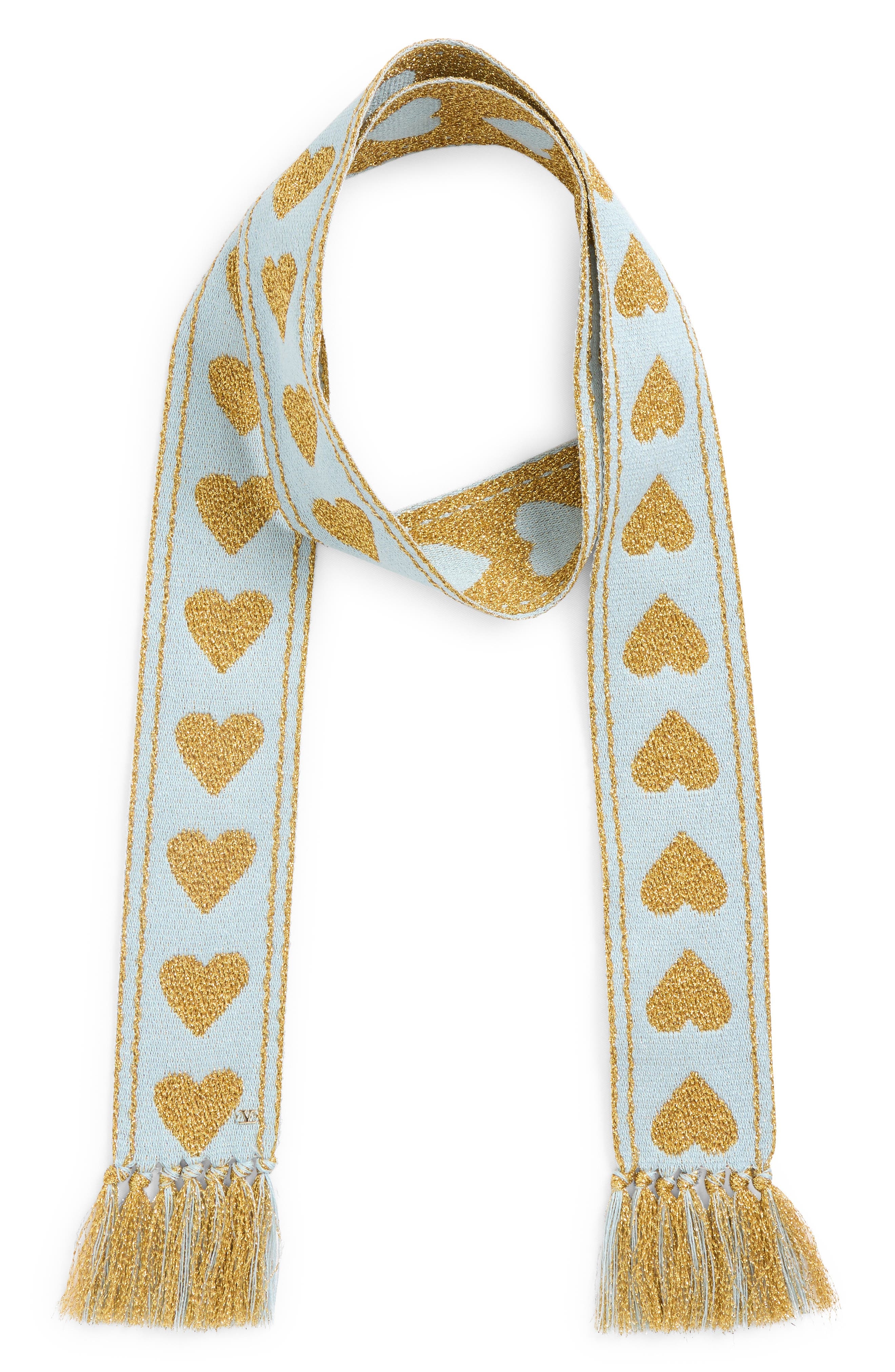 Valentino Garavani Antibes Heart Fringe Scarf in Celeste/Oro/Oro at Nordstrom - 3
