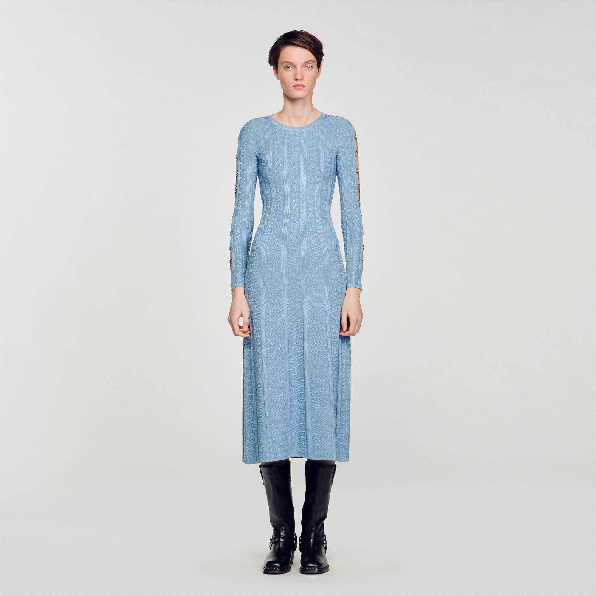 LONG-SLEEVED KNIT MIDI DRESS - 3