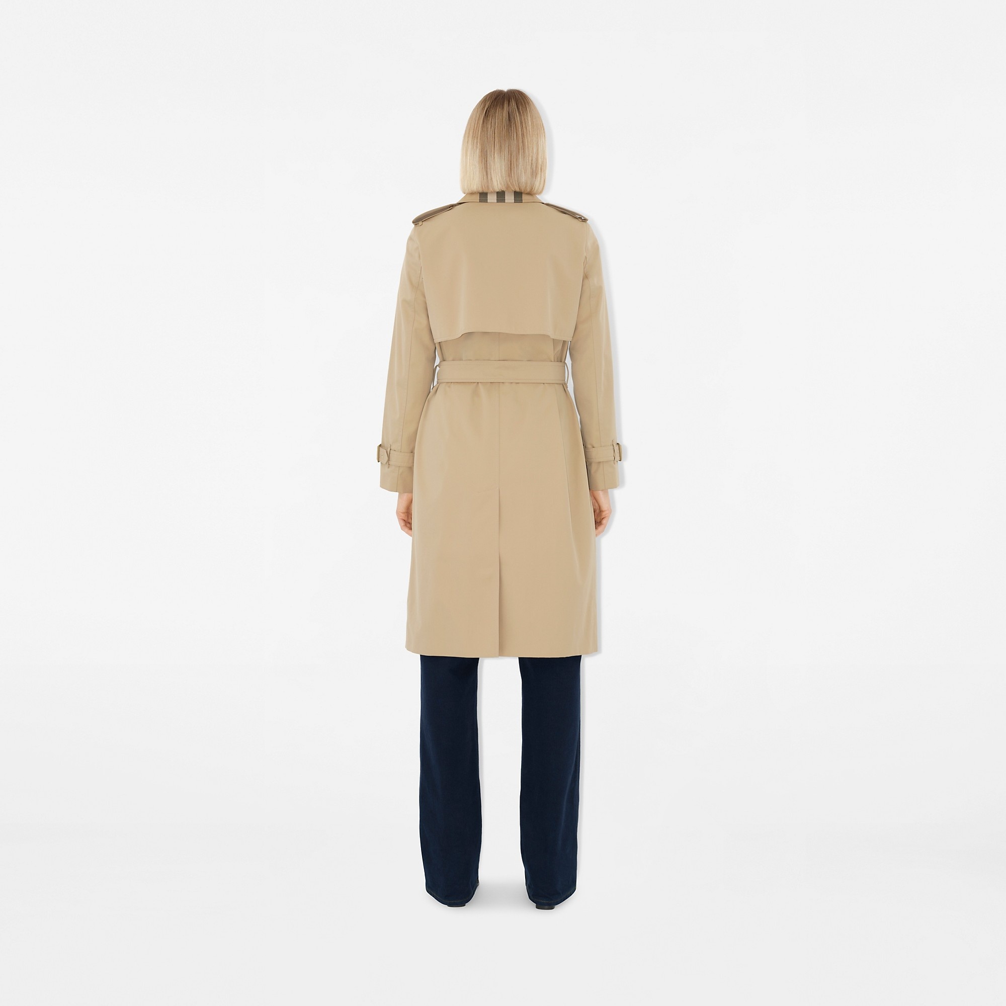 Long Check Collar Gabardine Trench Coat - 4