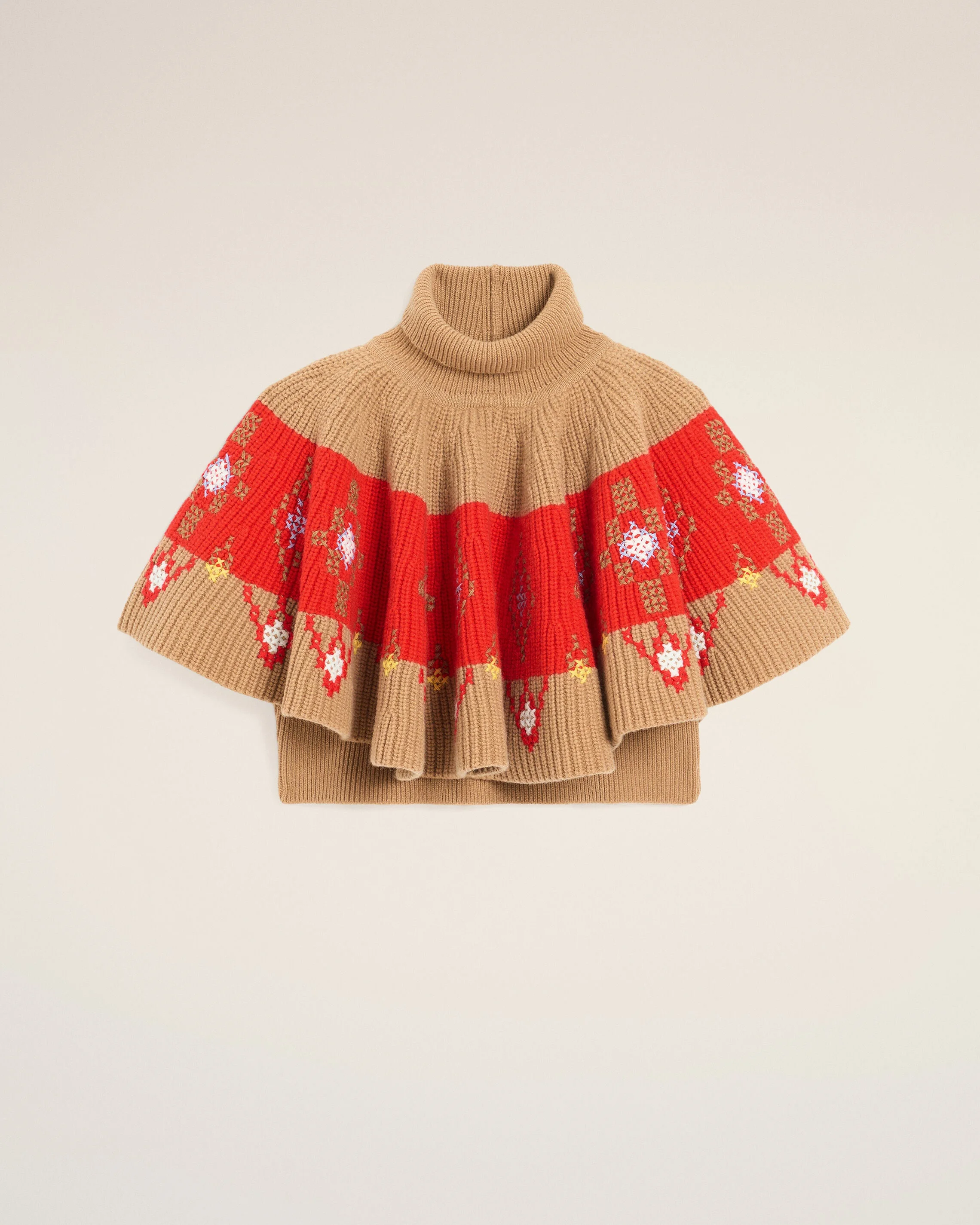 BROWN WOOL RUFFLE TOP - 1