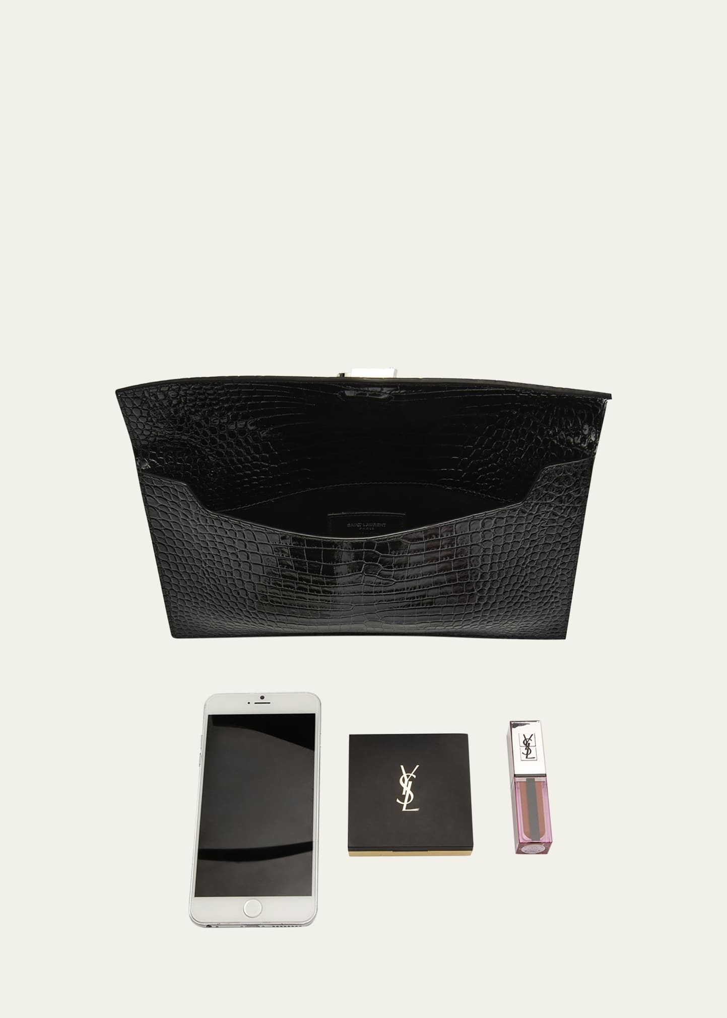 Uptown Crocodile-Embossed Pouch Bag - 7