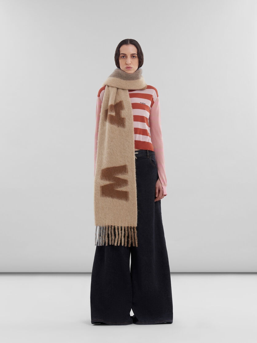BROWN MOHAIR AND WOOL SCARF WITH MAXI LOGO - 2
