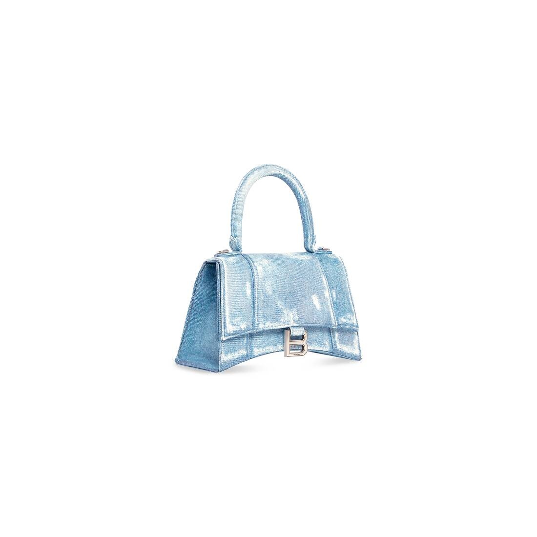 Women's Hourglass Small Handbag Denim Printed in Indigo - 3