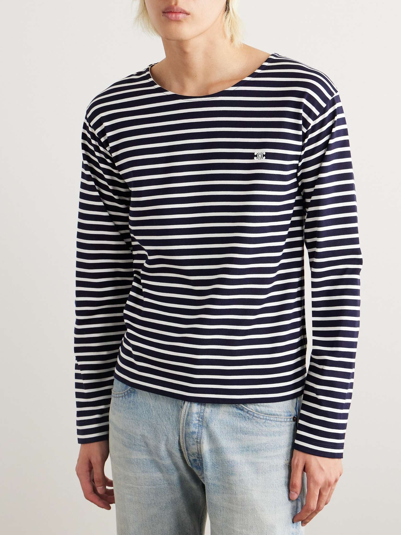 Logo-Embroidered Striped Cotton-Jersey T-Shirt - 3