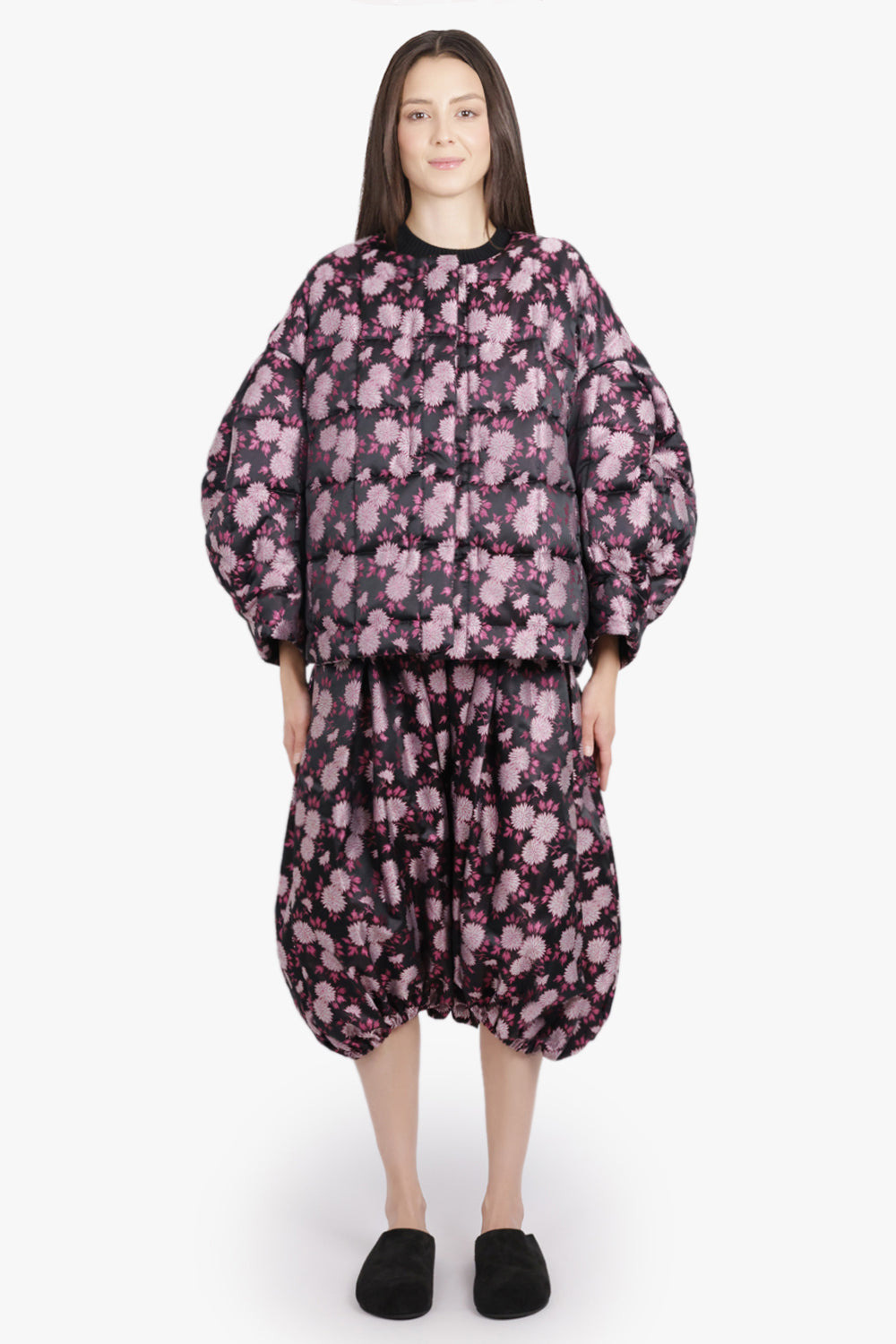 FLORAL PRINT QUILTED BALLOON L/S TOP | BLACK/PINK - 4