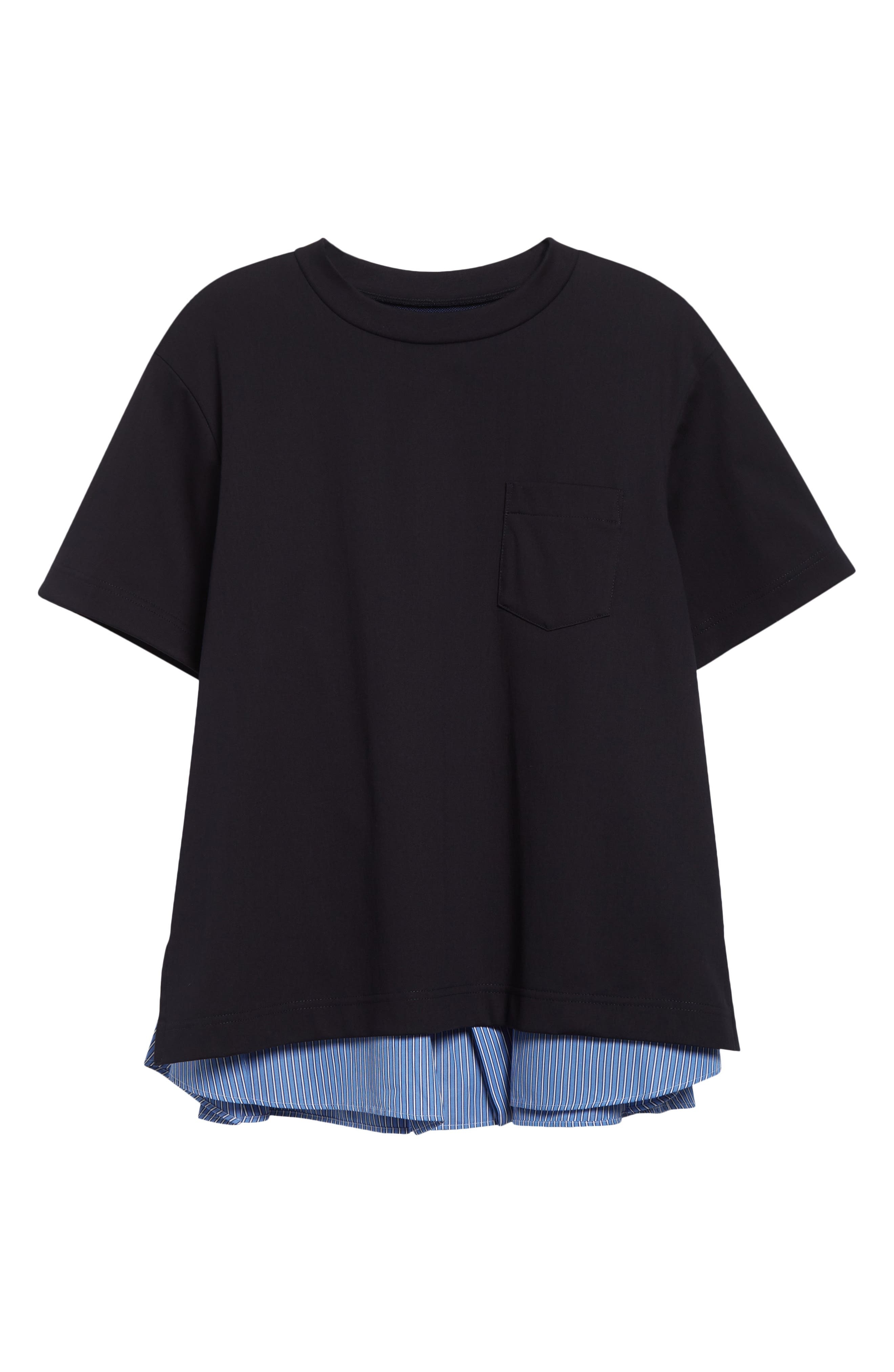 Sacai Mixed Media Jersey & Poplin Pocket T-Shirt in Navy/Blue Stripe at Nordstrom - 6