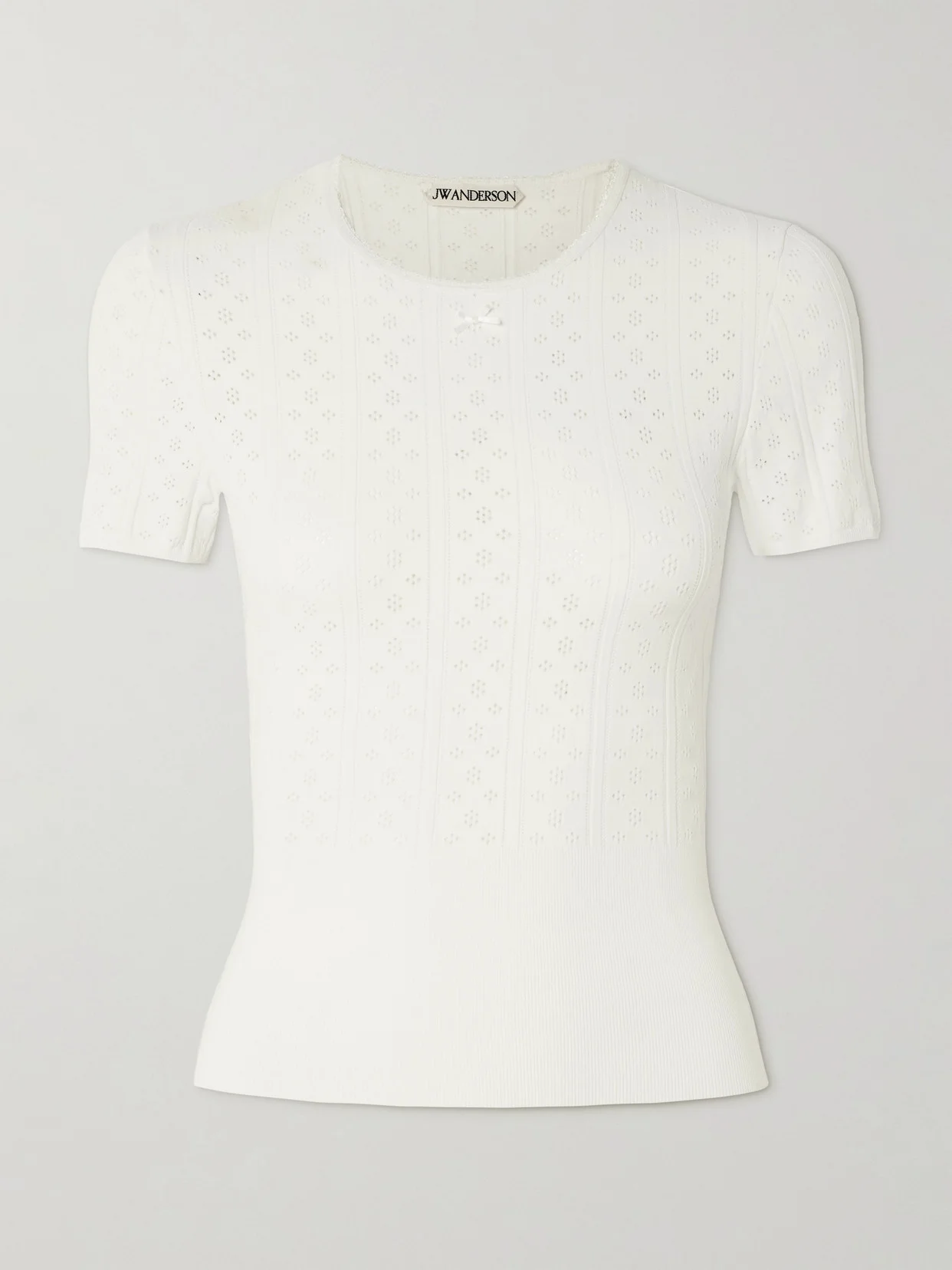 Bow-detailed Recycled Pointelle-knit T-shirt - 1