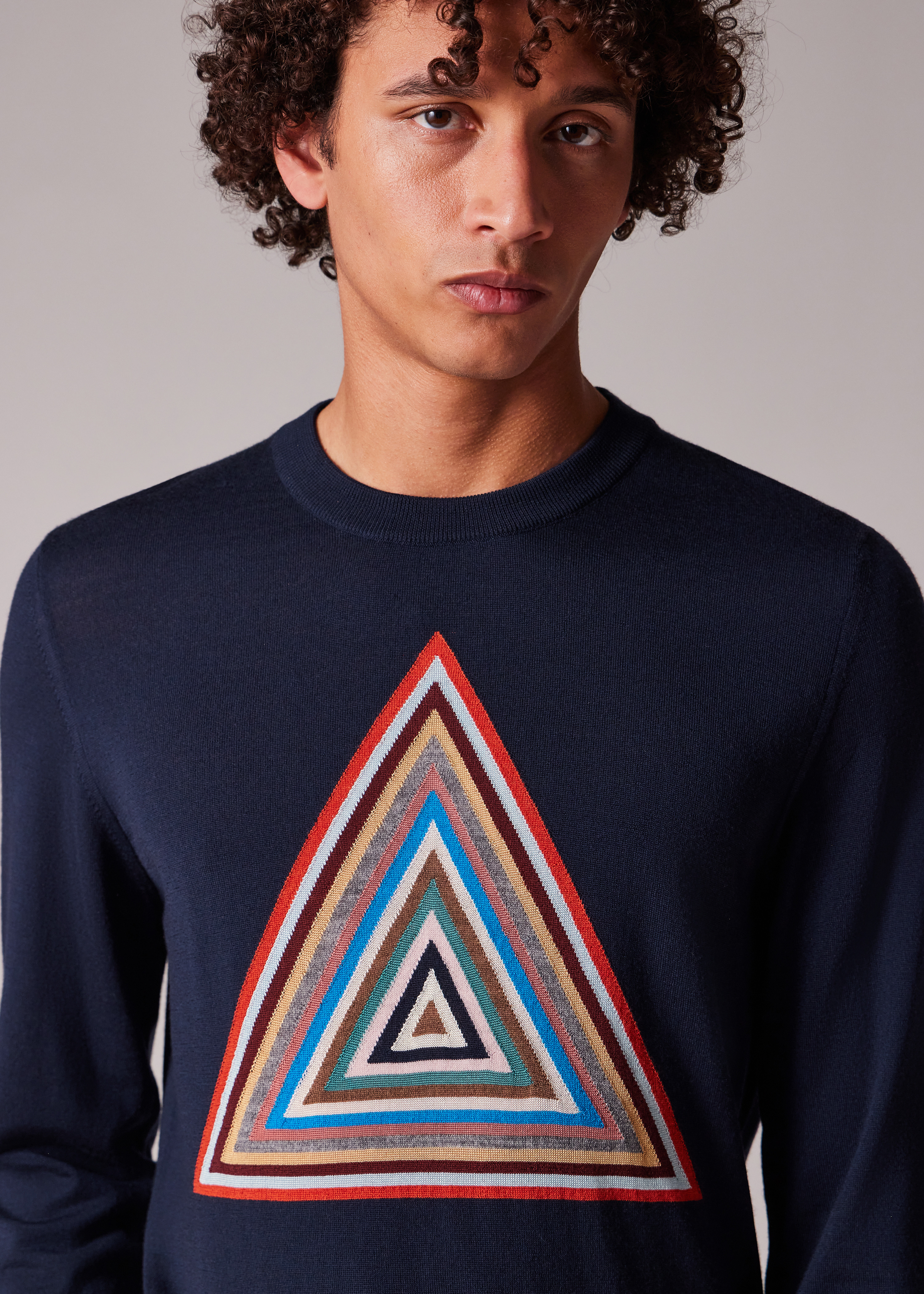 Navy Wool 'Pyramid Stripe' Intarsia Sweater - 4