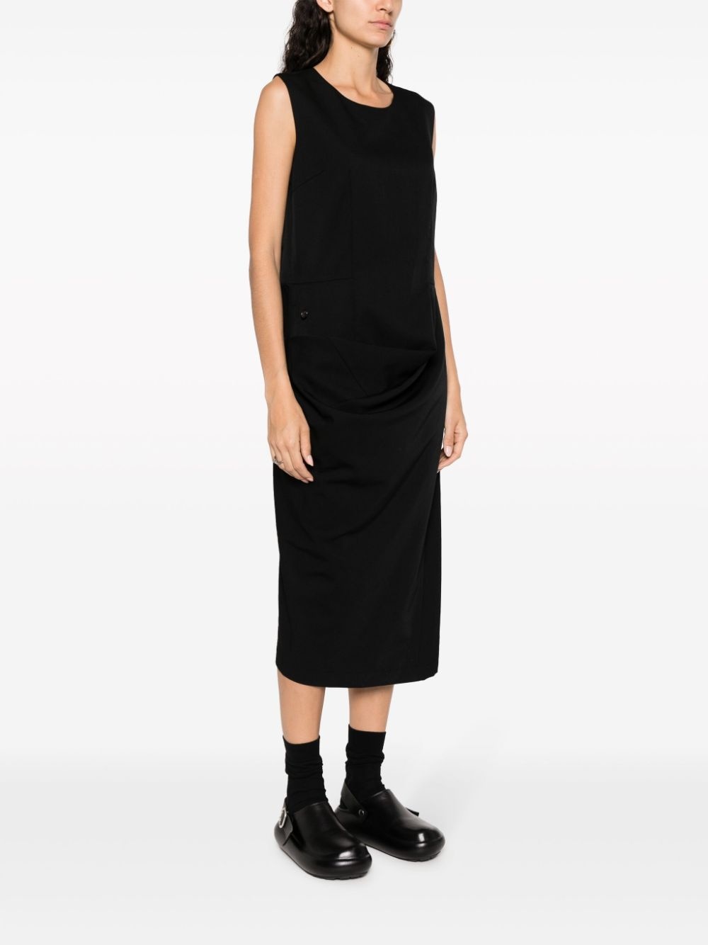 sleeveless draped wool dress - 5
