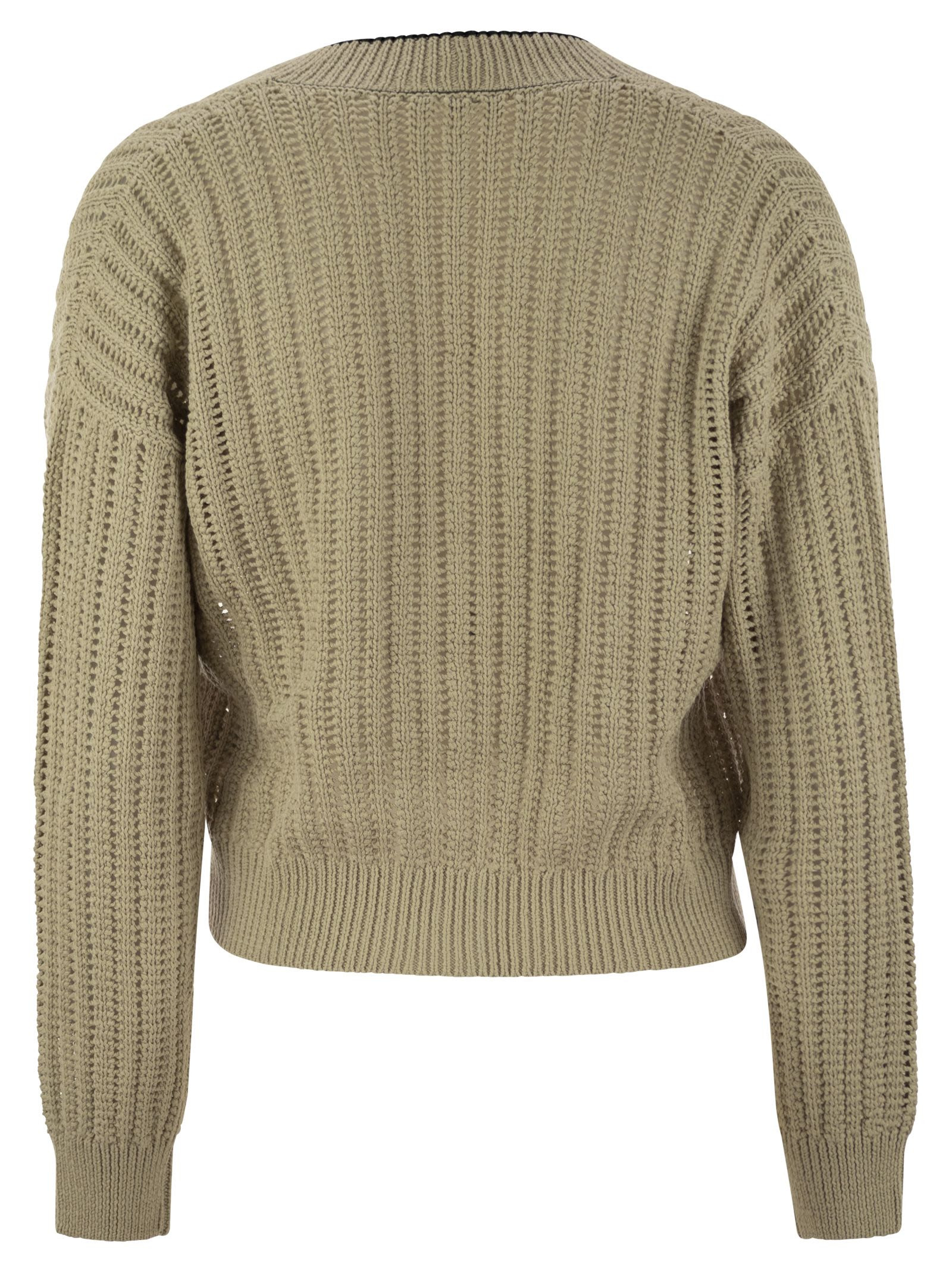 Brunello Cucinelli Women Perforated Rib Cotton Knit Cardigan With Jewellery - 2