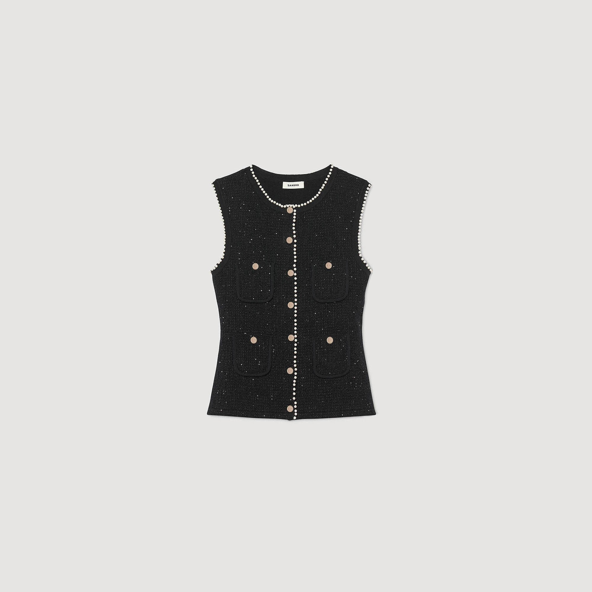 EMBELLISHED TWEED VEST TOP - 6