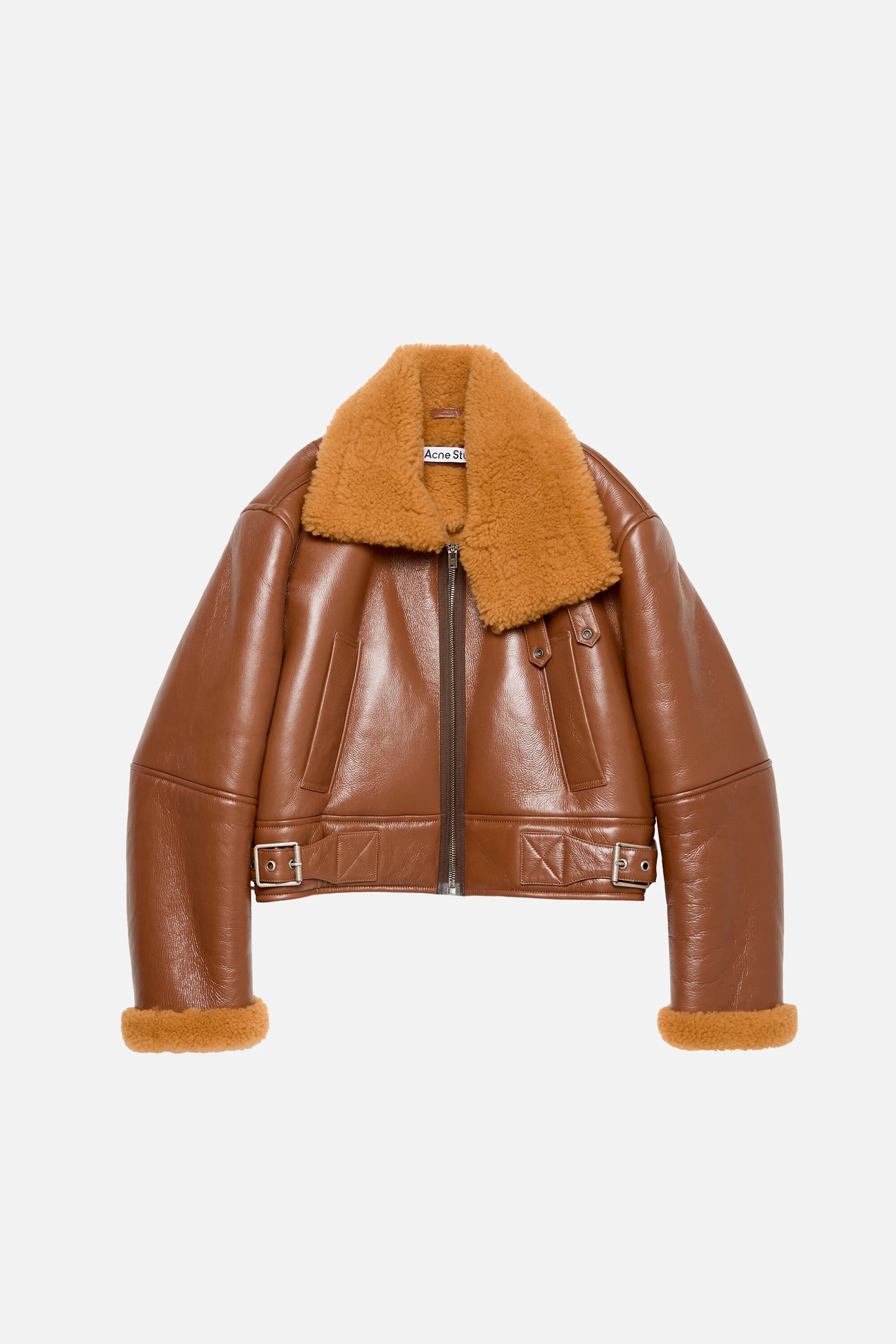 Shearling biker jacket - Rust brown - 6