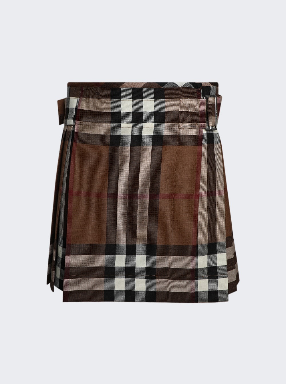 Check Wool Pleated Skirt Dark Birch Brown - 1