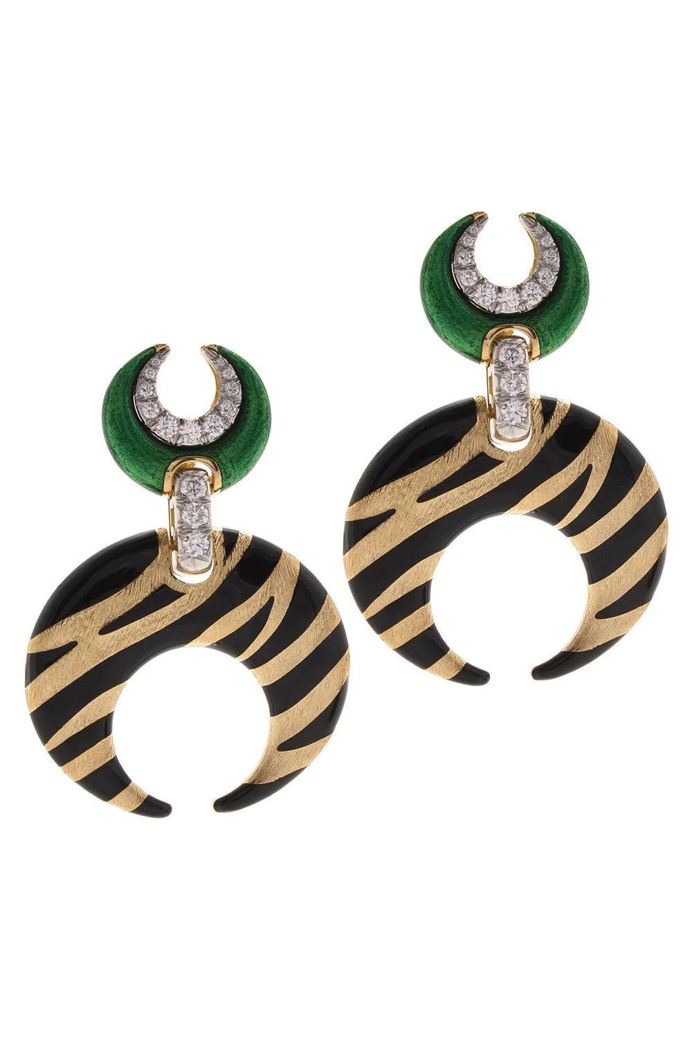 Diamond Tiger Stripe Crescent Enamel Earrings - 1