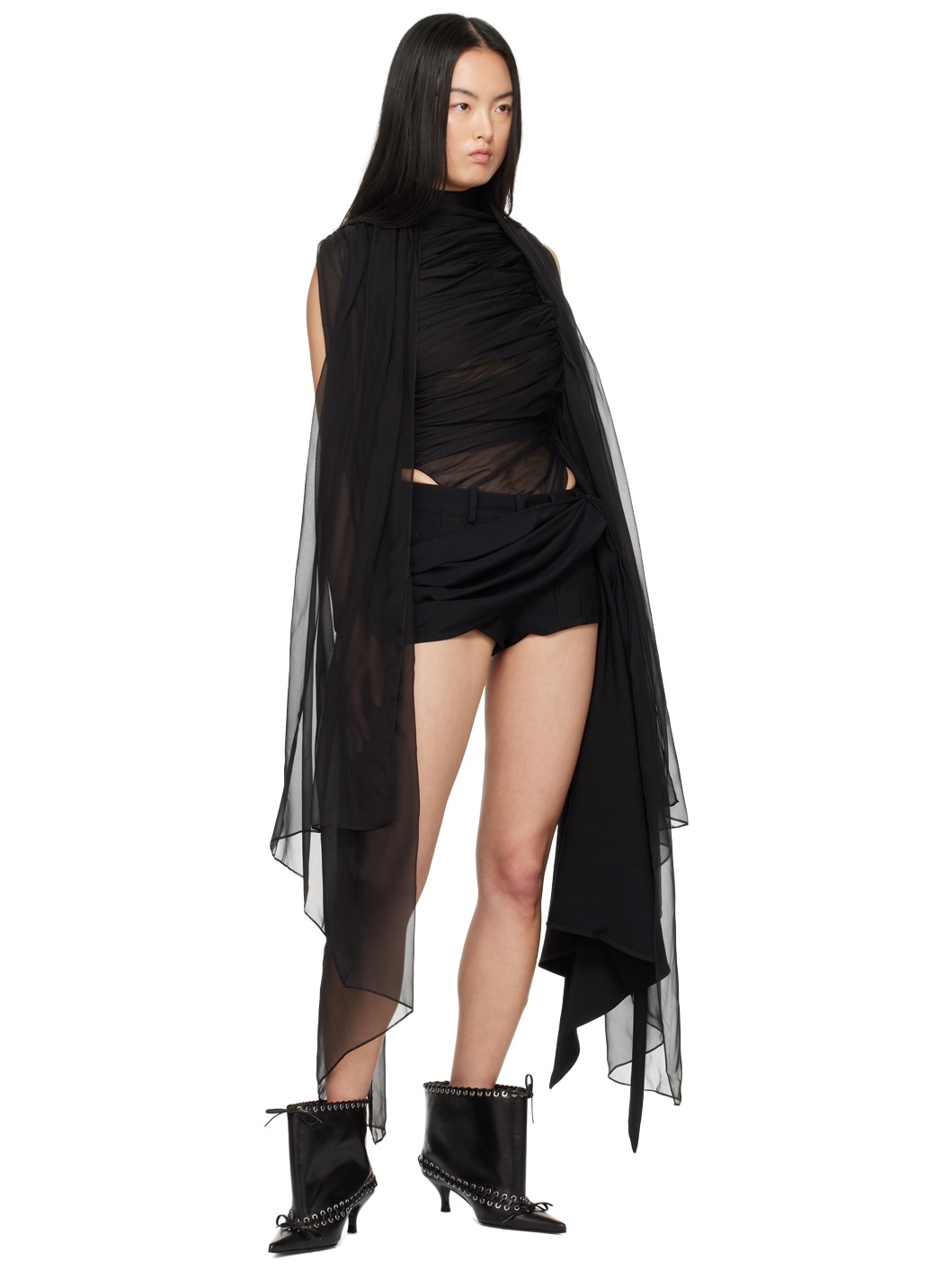 Black Draped Bodysuit - 5
