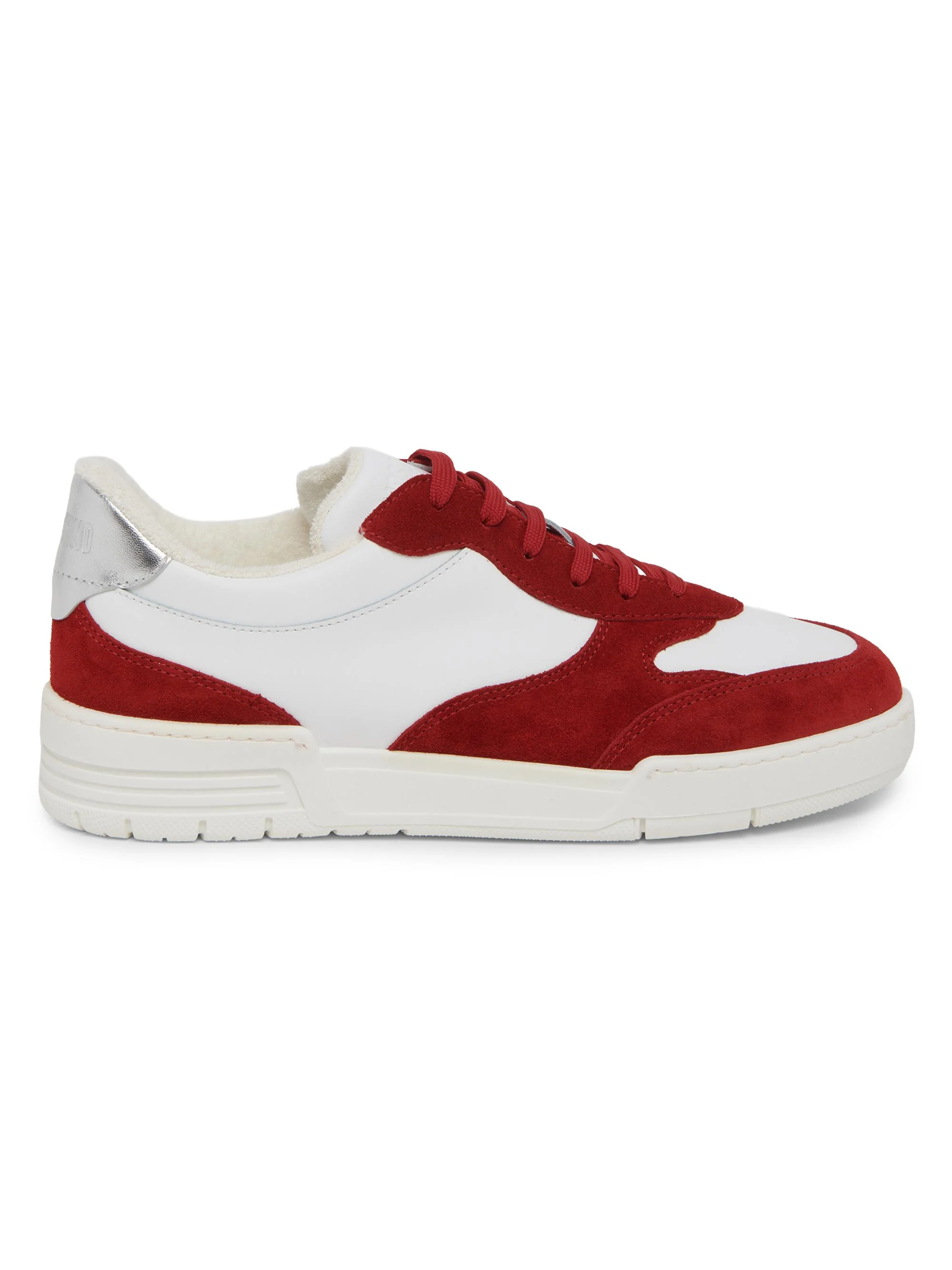 Men's Leather Low-Top Sneakers - Red White Silver - 1