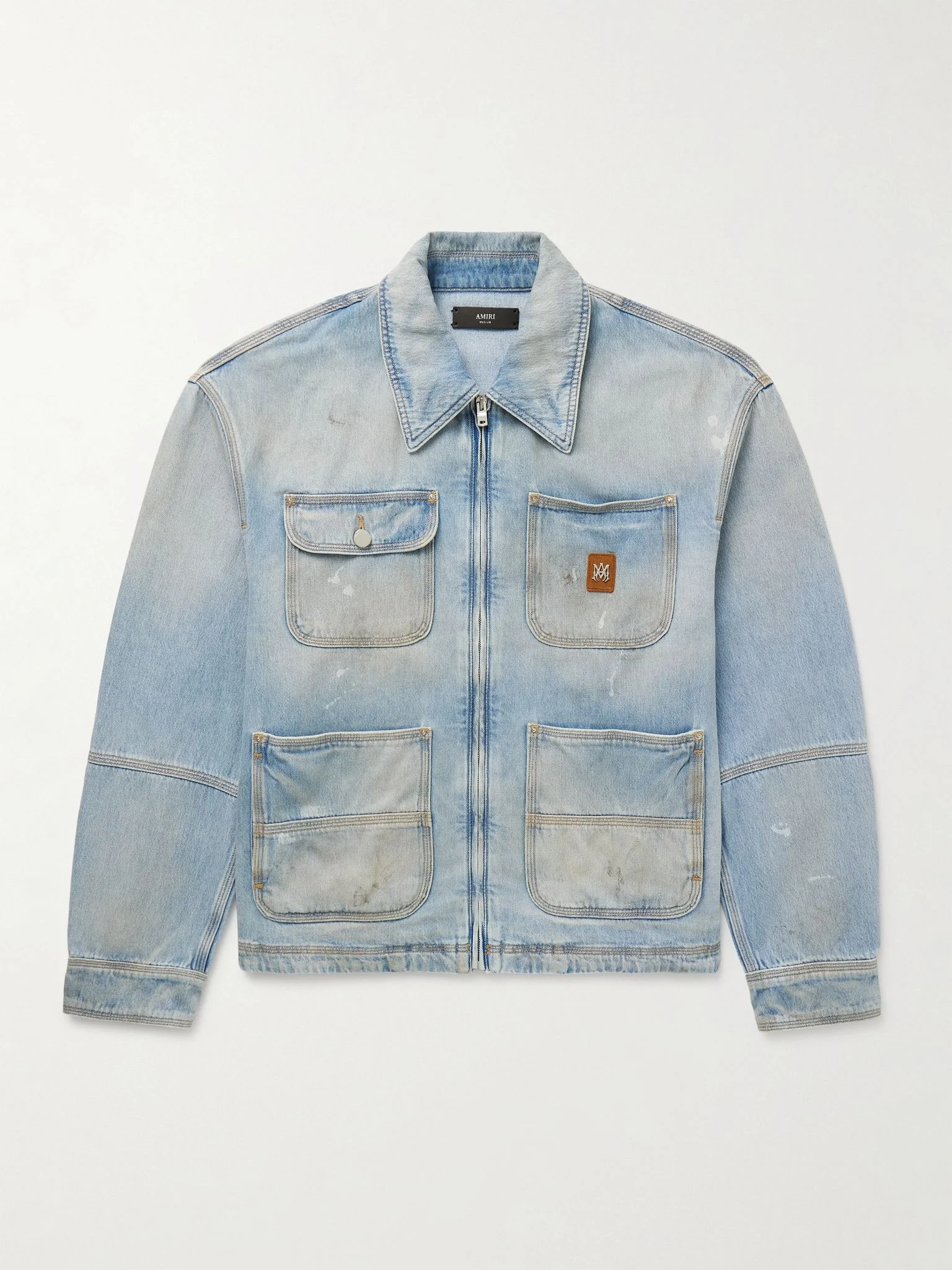 Logo-Appliquéd Distressed Denim Jacket Blue - 1