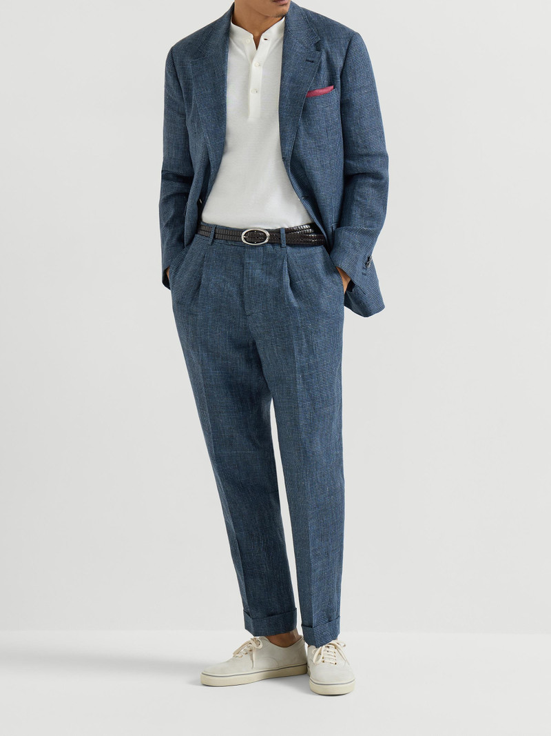 Men's Linen Houndstooth Deconstructed Cavallo Blazer with Metal Buttons - Denim 6