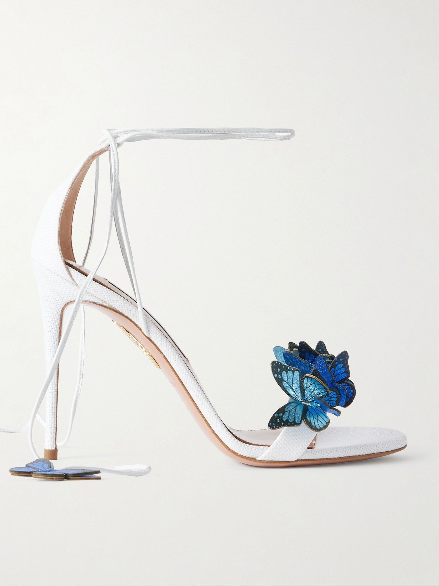 Papillon 105 leather-trimmed appliquéd raffia sandals Blue - 1