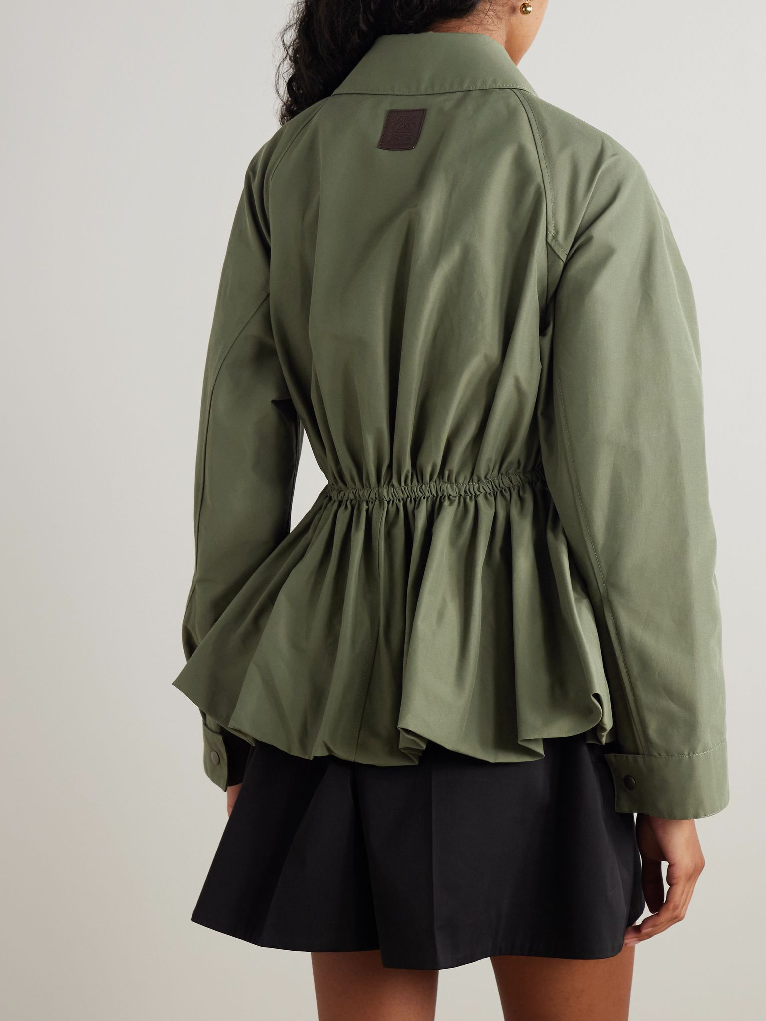 Leather-trimmed cotton-blend peplum jacket Green - 4