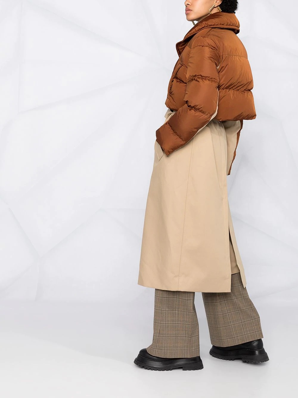 double-breasted layered trench coat - 6