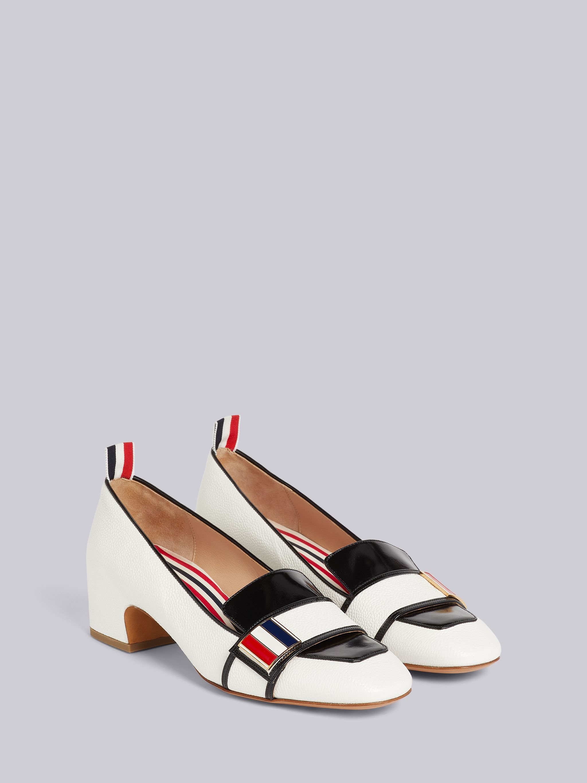 White Pebbled Calfskin Enamel Strap Chic Block Heel Loafer - 3