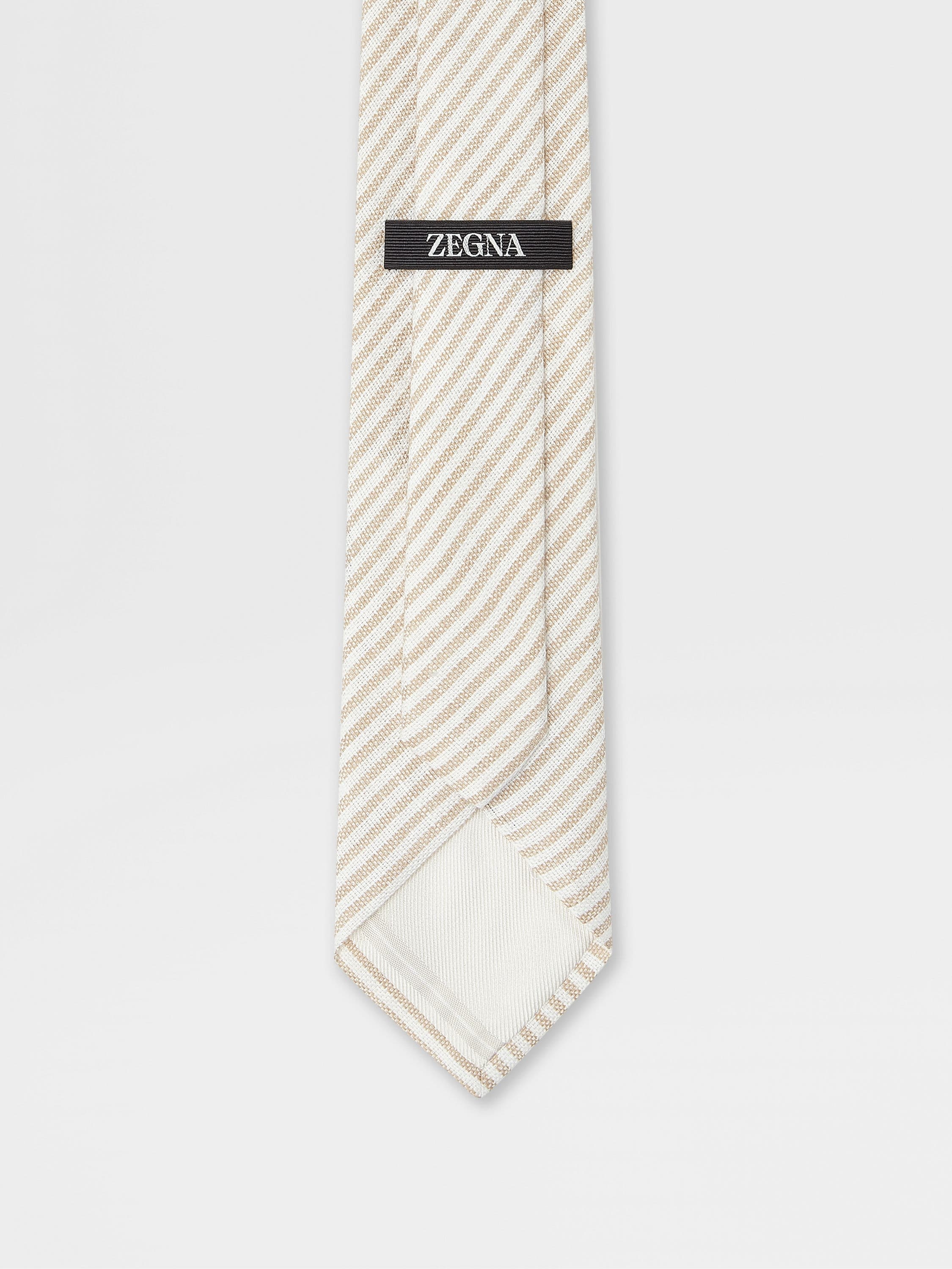 BEIGE JACQUARD LINEN TIE - 3