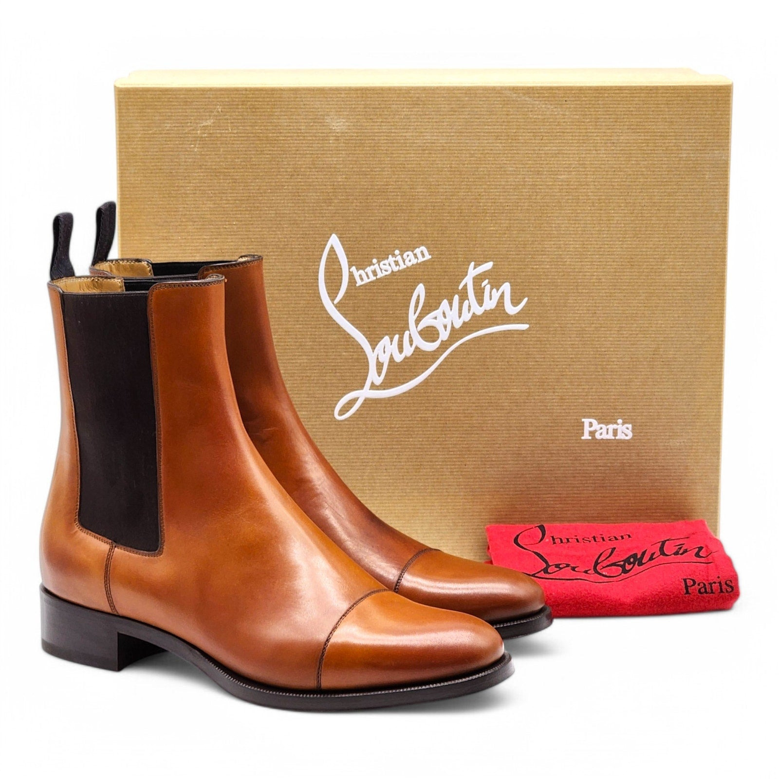 Christian Louboutin Antonio Chelsea Leather Boots Brown EU 40 US 7 - 8